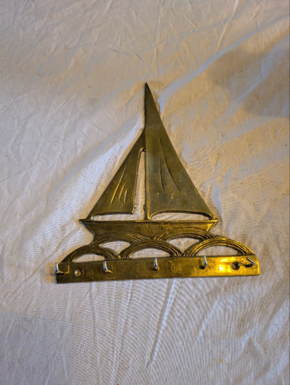 2/60$ Vintage Brass Sailboat Wall Hook Rack